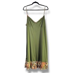 Cato Womens Sz XL Slip Dress Olive Green Spaghetti Strap Coquette Artsy Boho Y2K